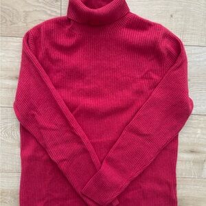 Lands End Cashmere Coral Red Ribbed Turtleneck Sweater XL
